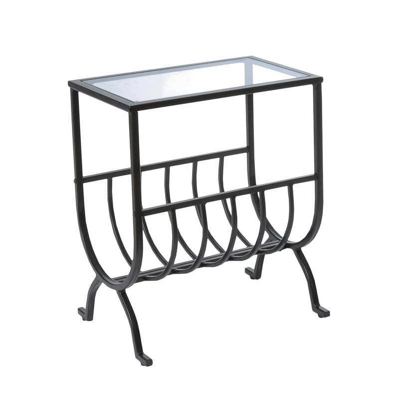 Brown Clear Metal Tempered Glass Accent Table By Homeroots