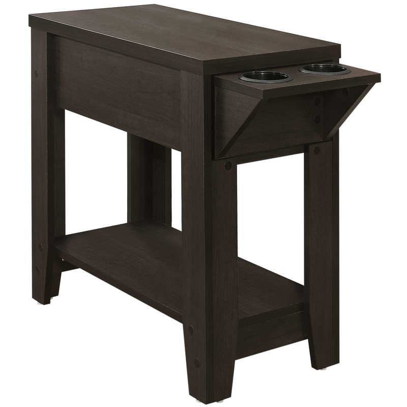 Cappuccino Finish Side Accent Table with Adjustable Cup Holder Drawer and Bottom Shelf By Homeroots