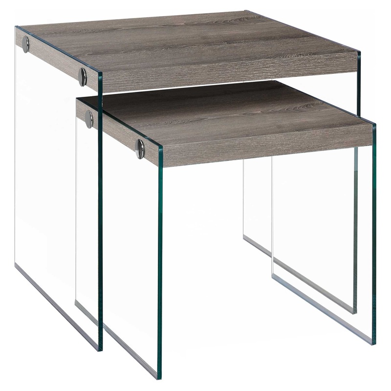 Dark Taupe Clear Particle Board Tempered Glass 2pcs Nesting Table Set By Homeroots