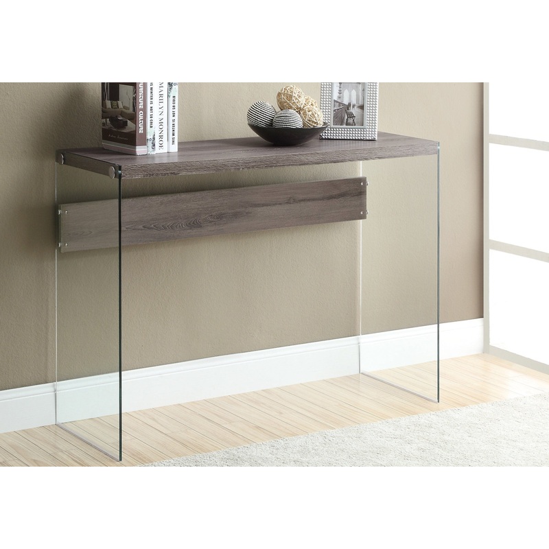 Dark Taupe Clear Particle Board Tempered Glass Accent Table By Homeroots