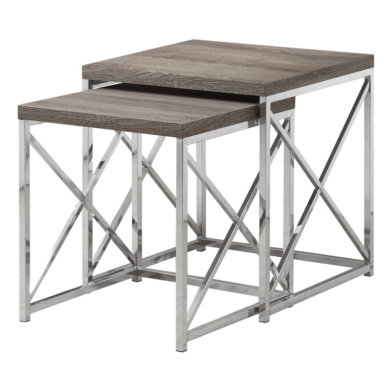 Dark Taupe Particle Board Metal 2pcs Nesting Table Set By Homeroots