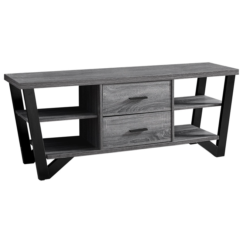 Grey Black Particle Board Hollow Core Metal TV Stand With 2 Drawers By Homeroots