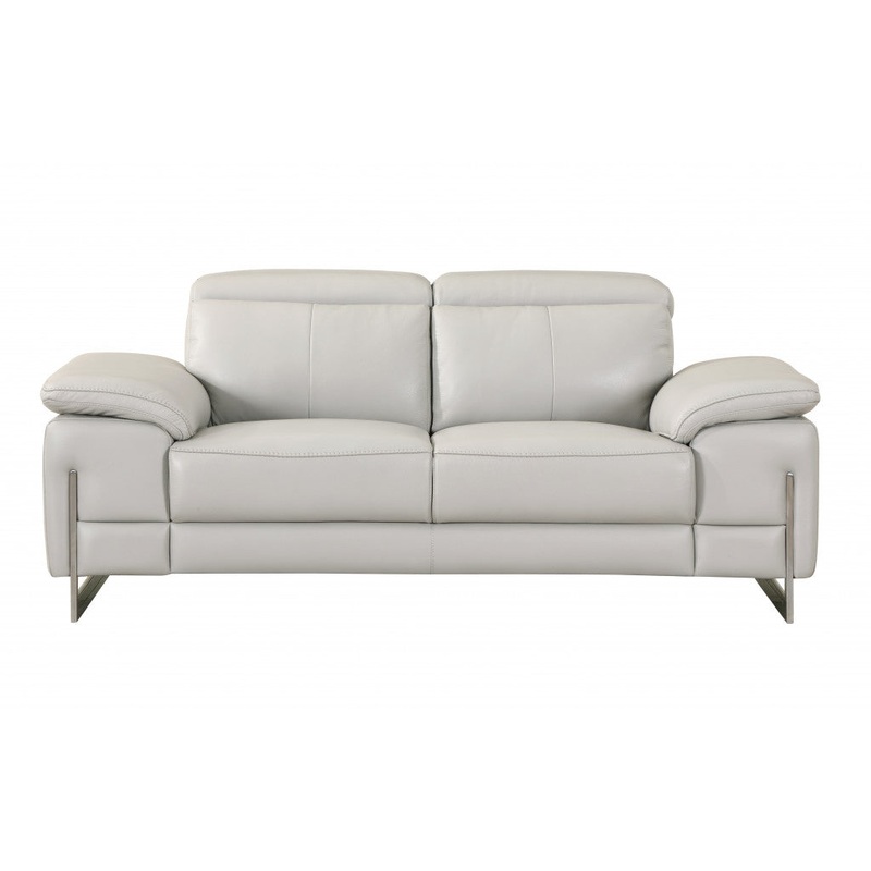 Tasteful Light Grey Genuine Italian Leather Loveseat By Homeroots