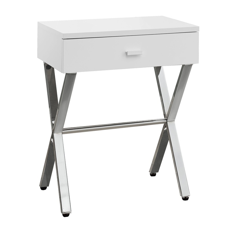 White Finish and Chrome Metal Accent Table By Homeroots