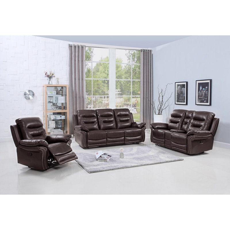 132" Comfortable Brown Faux Leather Sofa Set with a Console Loveseat By Homeroots