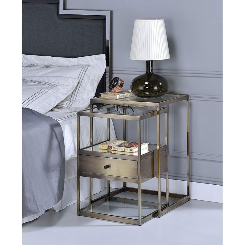 18' X 15' X 26' 2Pc Clear Glass And Antique Brass Nesting Table By Homeroots