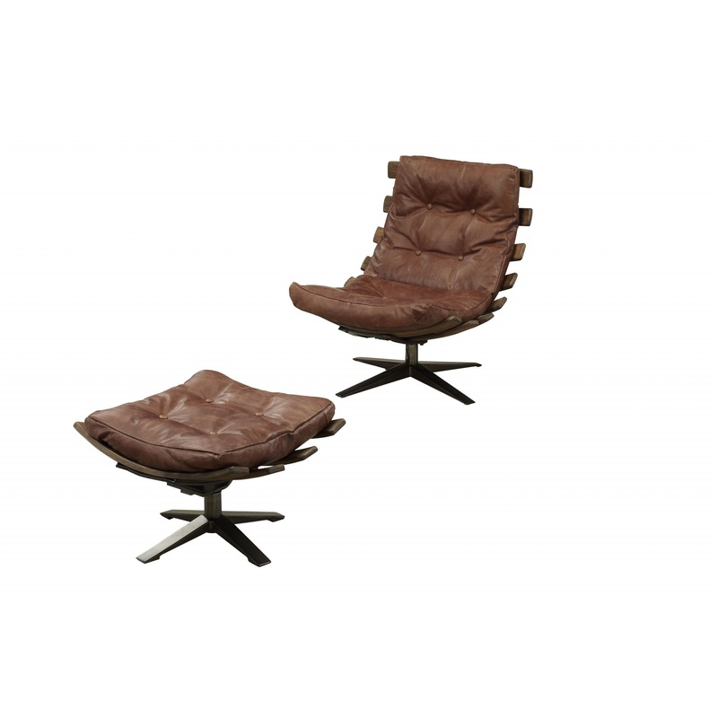 27' X 35' X 33' 2Pc Retro Brown Top Grain Leather Chair And Ottoman By Homeroots