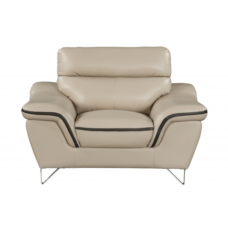 36" Beige Contemporary Leather Loveseat By Homeroots