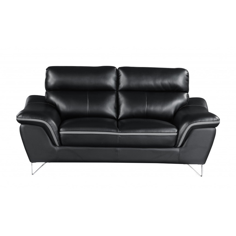 36" Contemporary Black Leather Loveseat By Homeroots