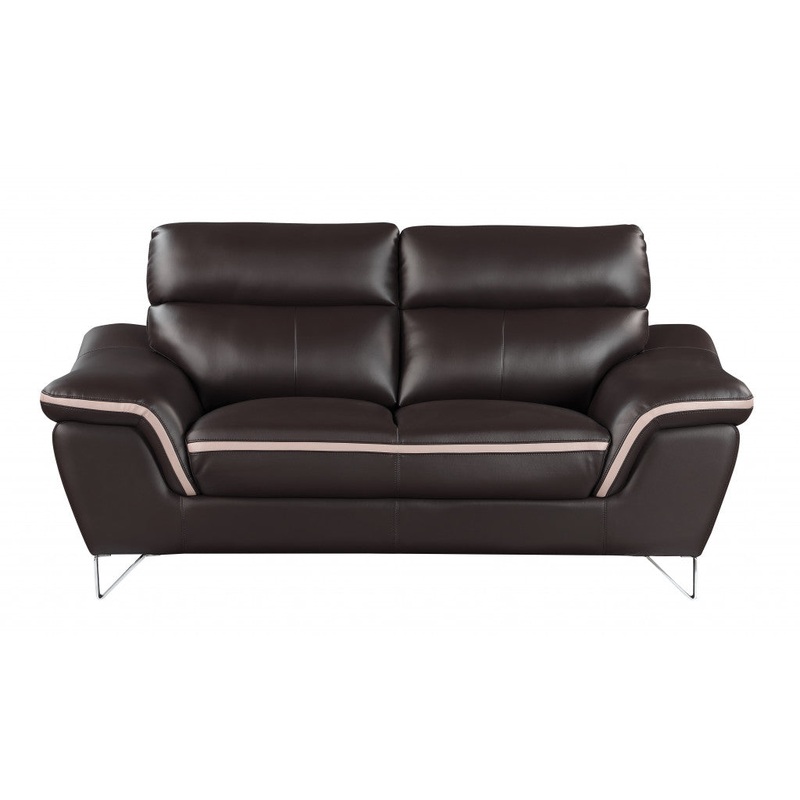 36" Contemporary Brown Leather Loveseat By Homeroots