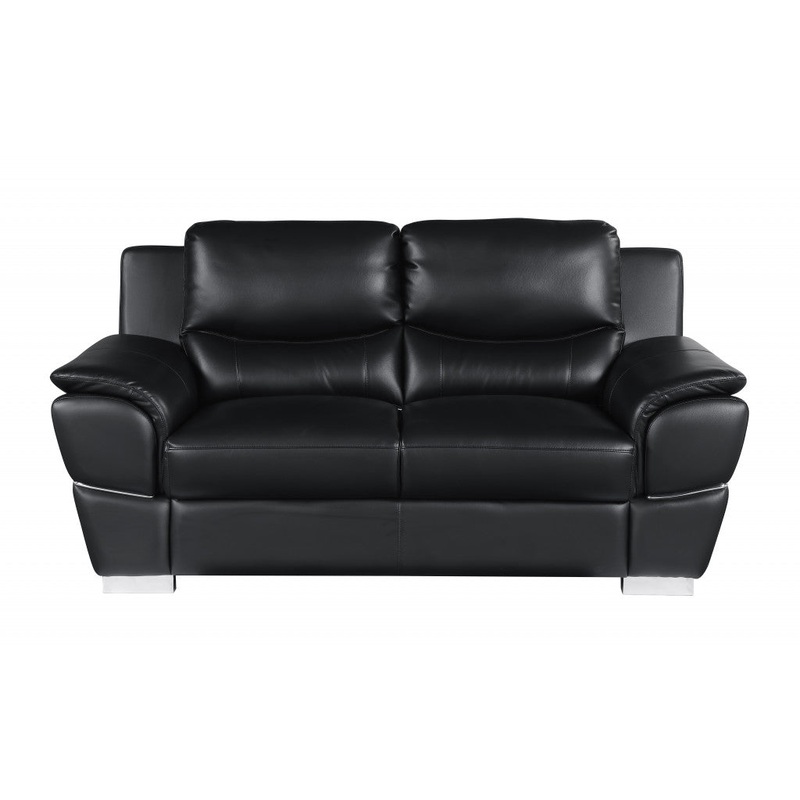 37" Chic Black Leather Loveseat By Homeroots