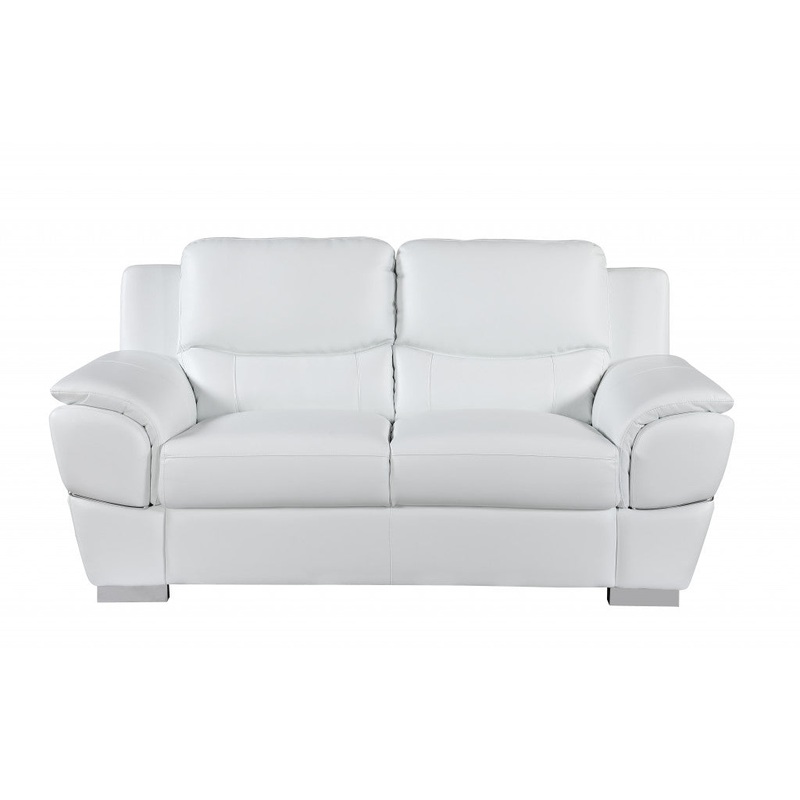 37" Chic White Leather Loveseat By Homeroots