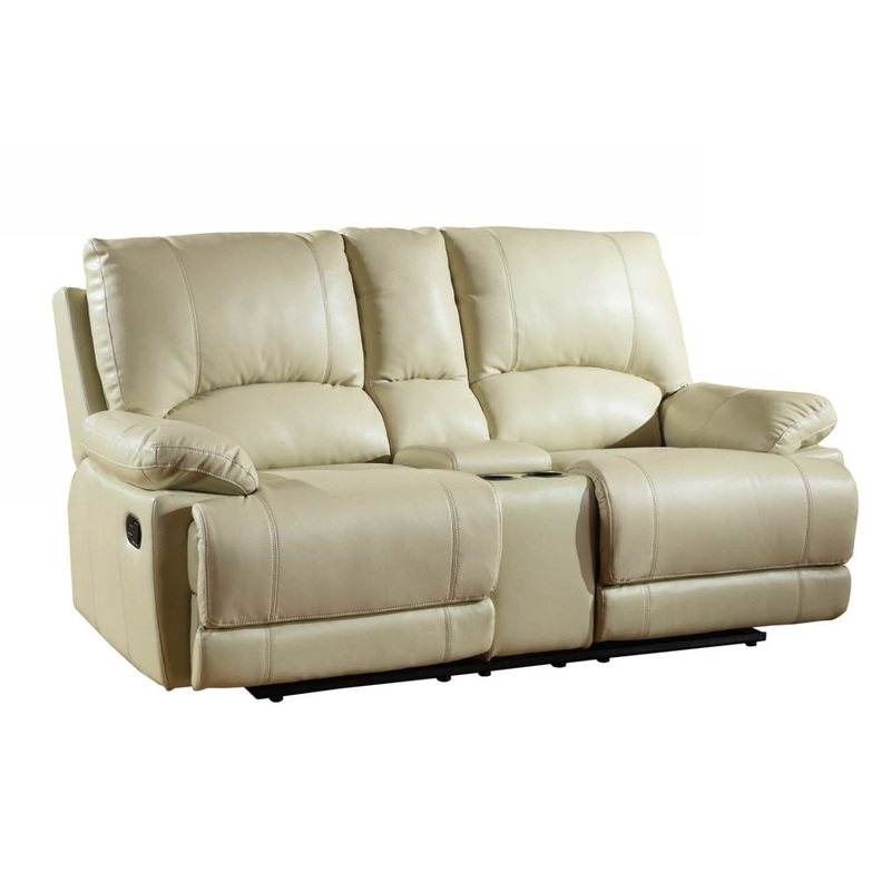 41" Stylish Beige Leather Console Loveseat By Homeroots
