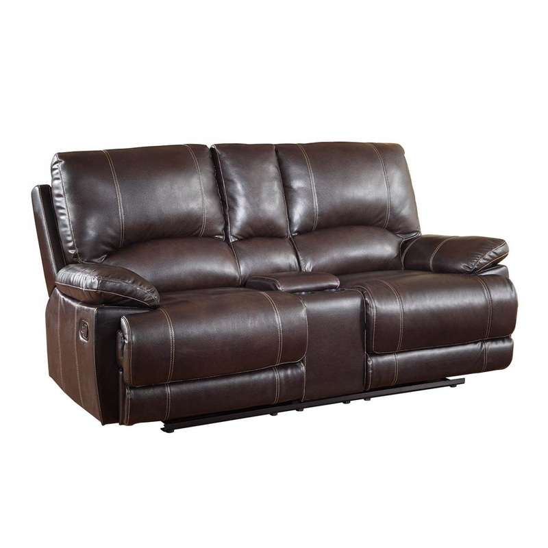 41" Stylish Brown Leather Console Loveseat By Homeroots