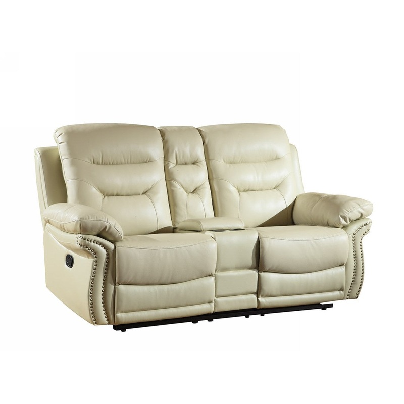 44" Comfortable Beige Leather Console Loveseat By Homeroots