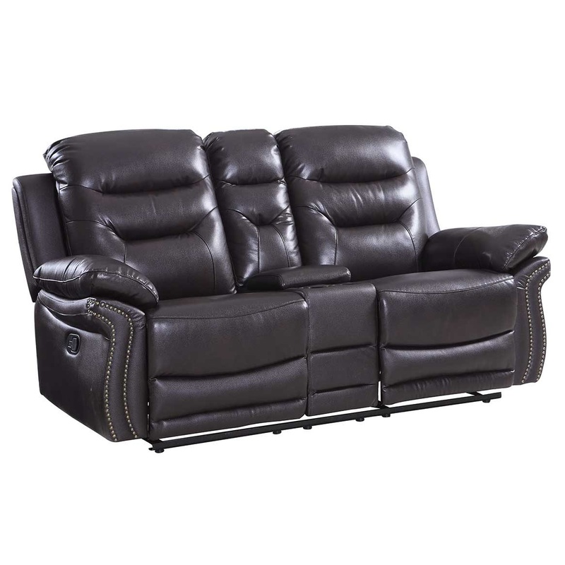 44" Comfortable Brown Leather Console Loveseat By Homeroots