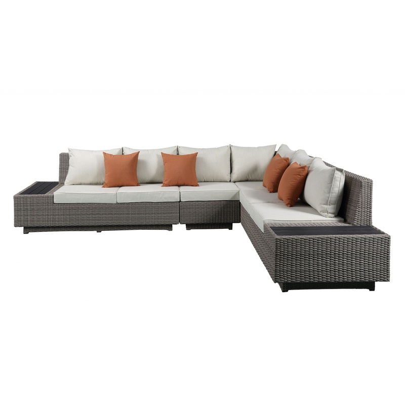 Beige Fabric And Gray Wicker Patio Sectional Sofa Set By Homeroots