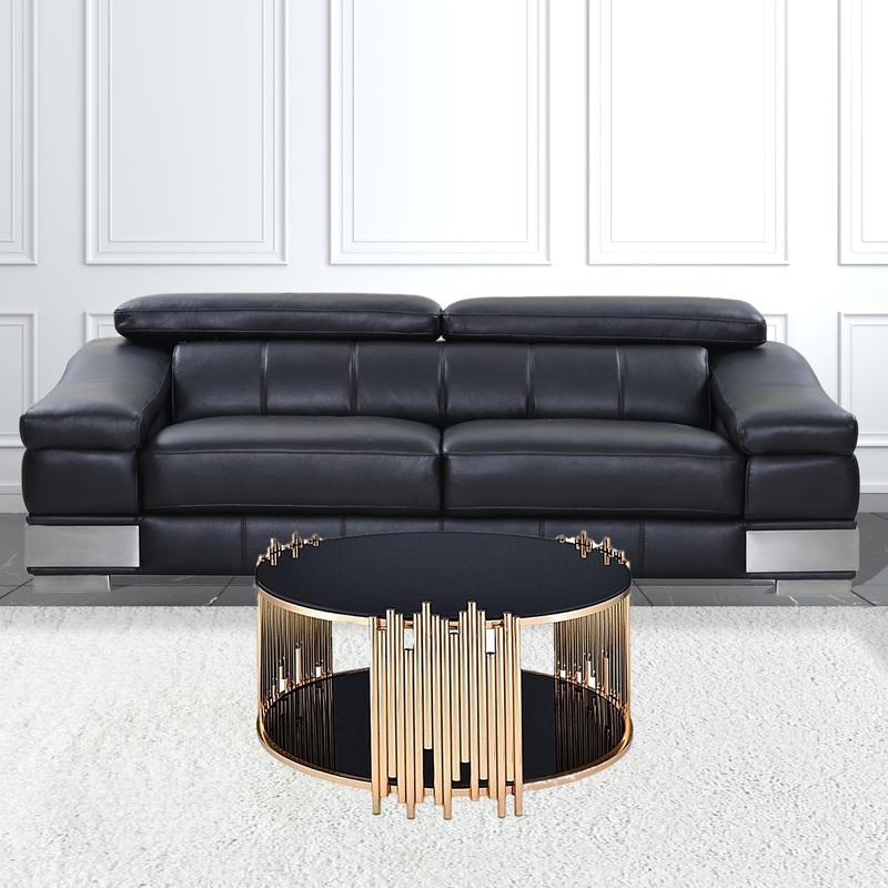 Black Glass And Gold Coffee Table By Homeroots
