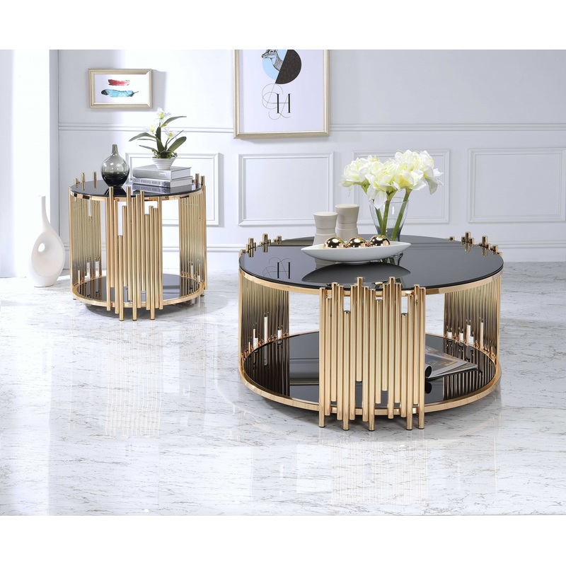 Black Glass And Gold End Table By Homeroots