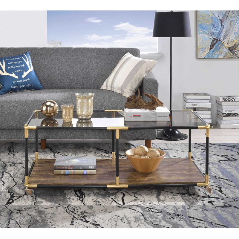 Black Gold And Smoky Glass Coffee Table By Homeroots