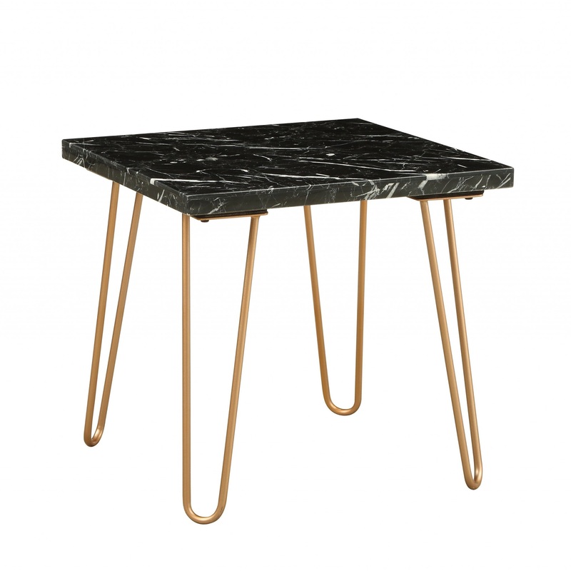 Black Marble and Gold Geometric End Table By Homeroots