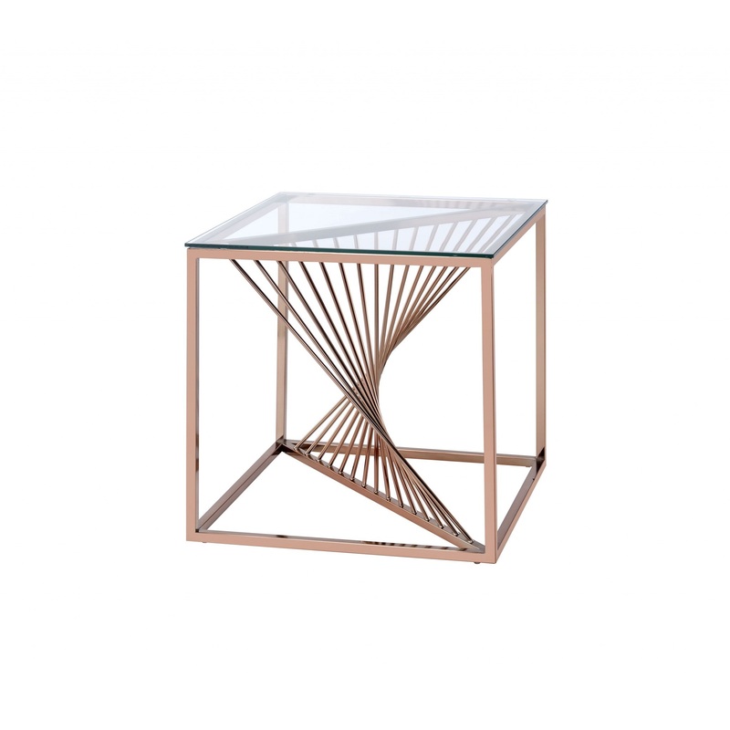 Brushed Copper And Clear Glass End Table By Homeroots