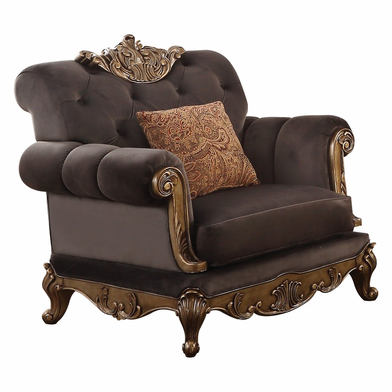 Charcoal Fabric And Antique Gold Chair w Pillow By Homeroots