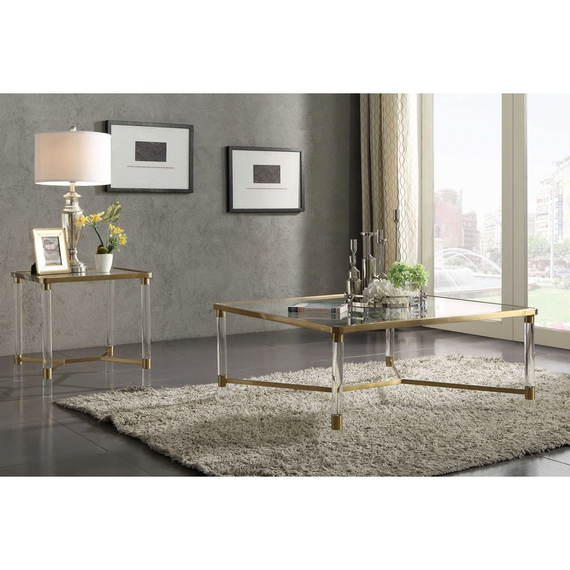 Clear Acrylic Gold Stainless Steel And Clear Glass Coffee Table By Homeroots