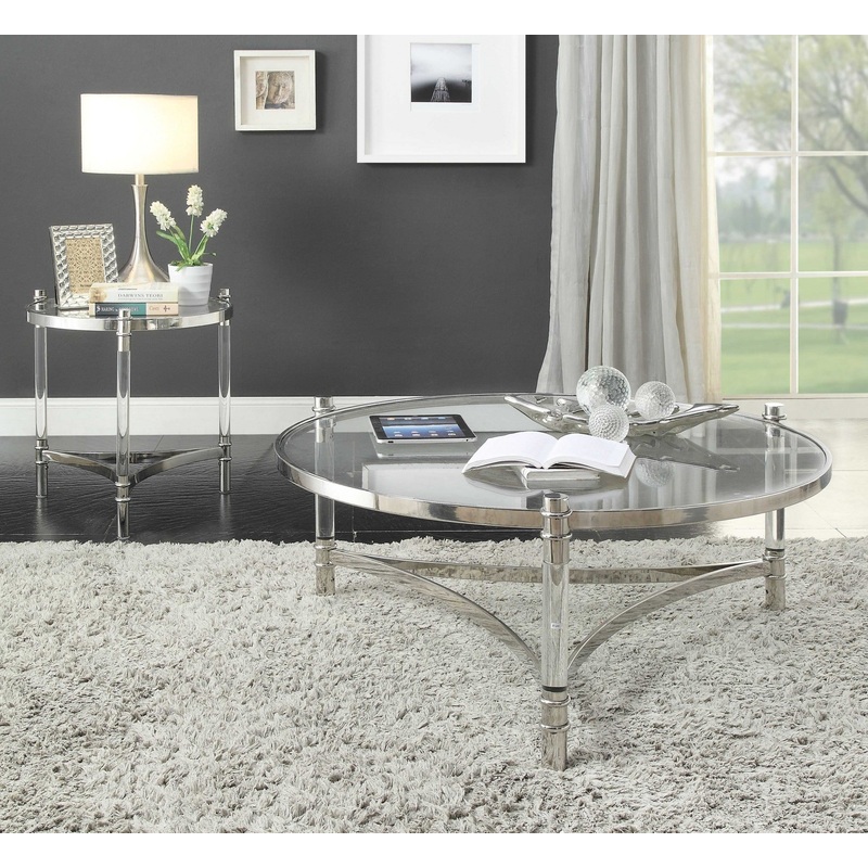 Clear Acrylic Stainless Steel And Clear Glass Coffee Table By Homeroots