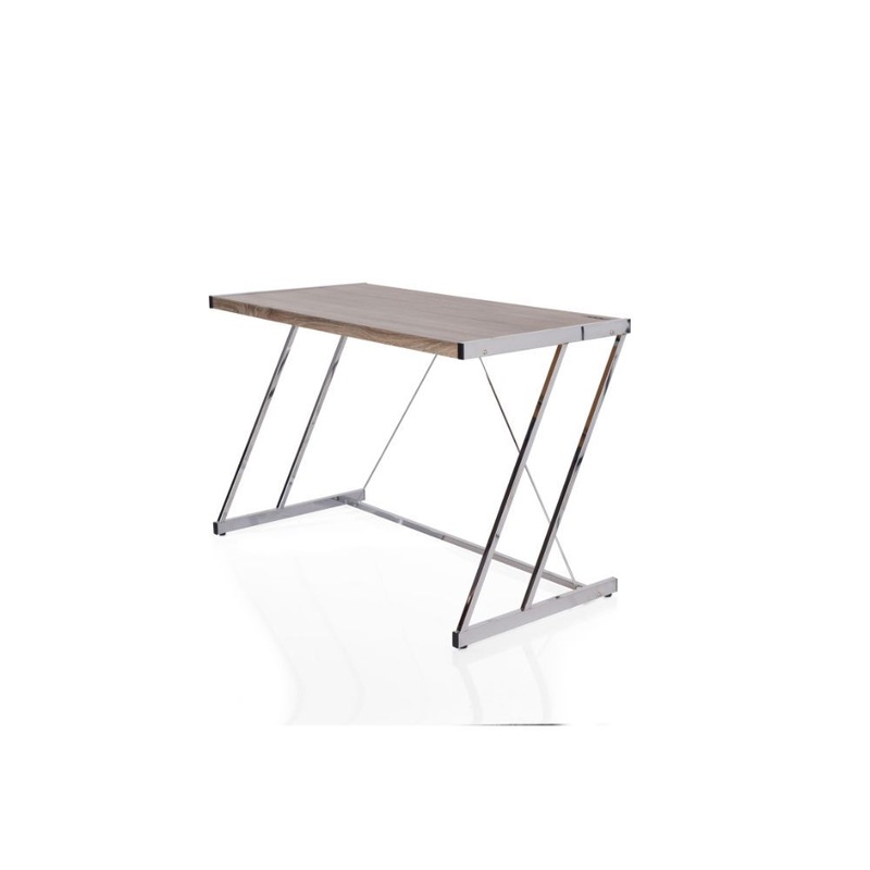 Cool Oak and Chrome USB Desk By Homeroots