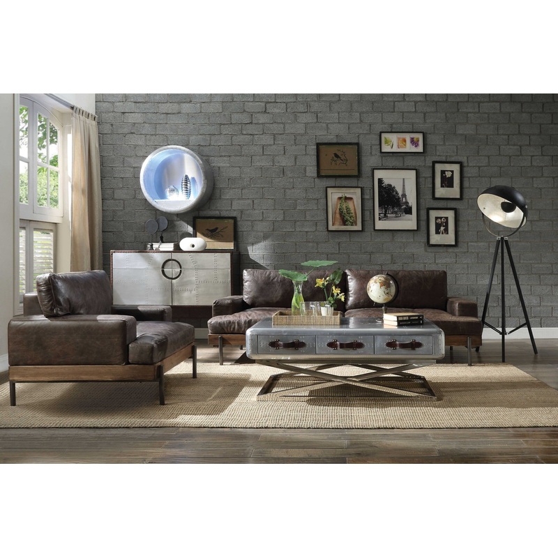 Distressed Chocolate Top Grain Leather Sofa By Homeroots - 318816