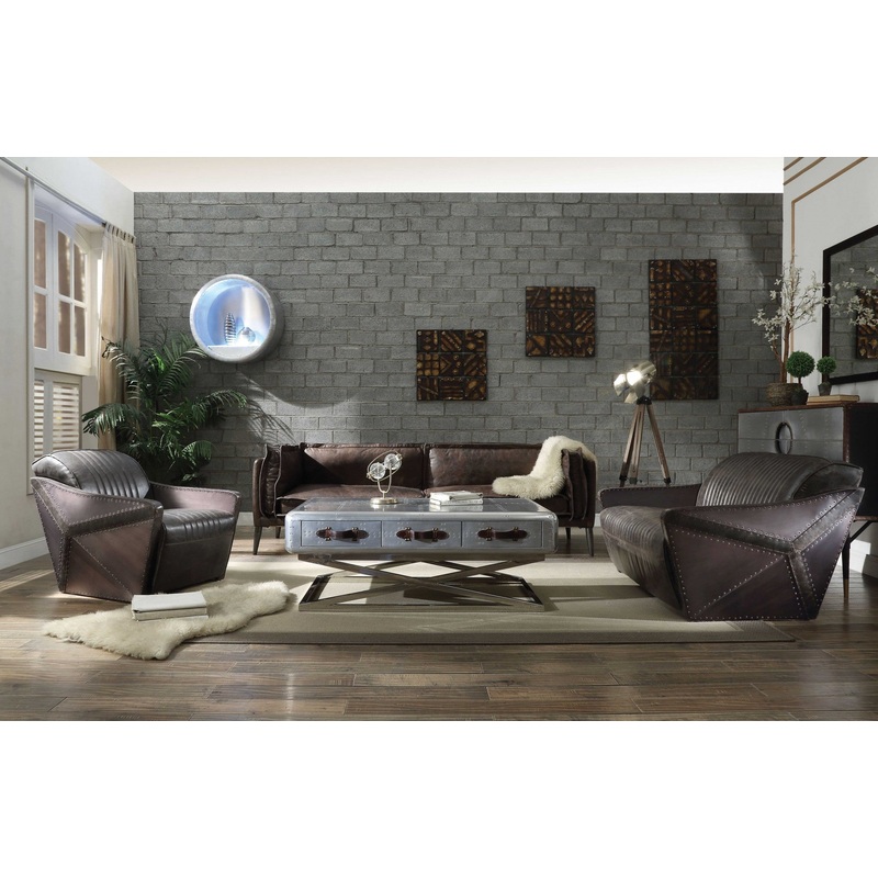Distressed Chocolate Top Grain Leather Sofa By Homeroots - 318818
