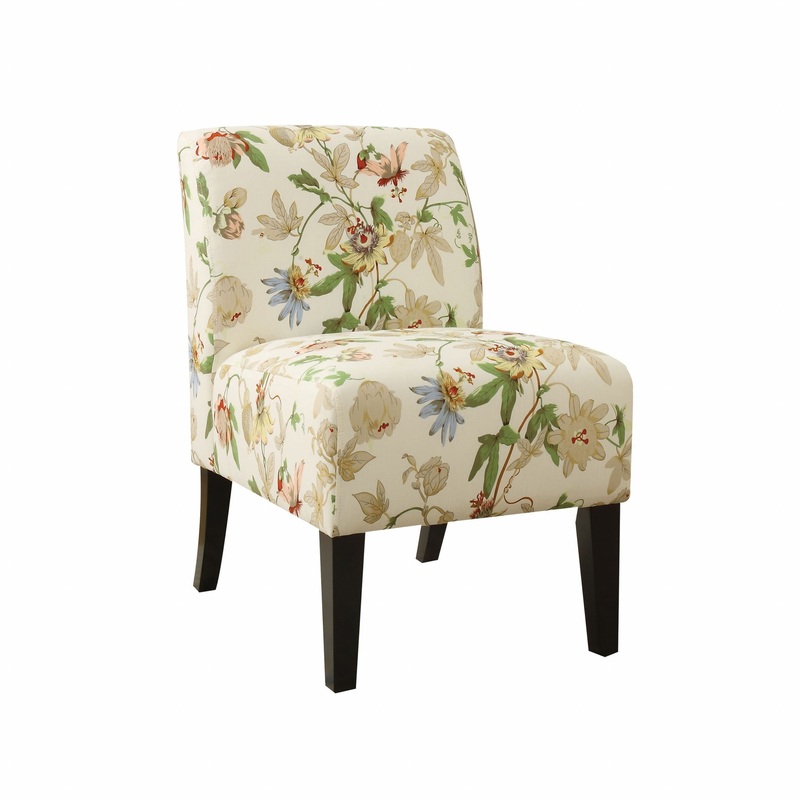 Floral Fabric Slipper Accent Chair with Dark Wood Legs By Homeroots
