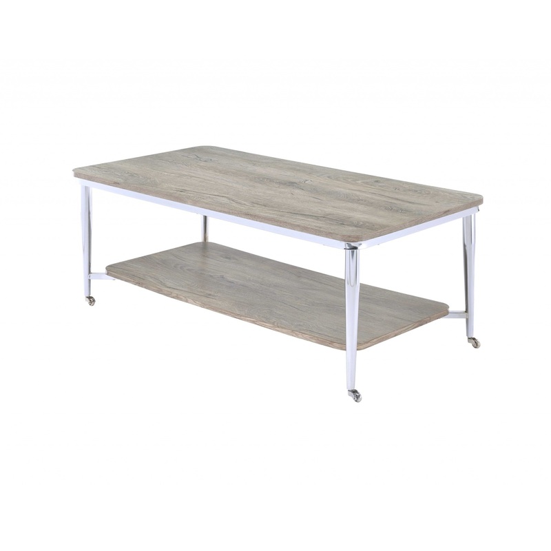 Gray Oak And Chrome Metal Tube Coffee Table By Homeroots