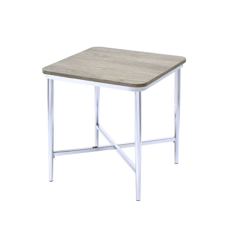 Gray Oak And Chrome Metal Tube End Table By Homeroots