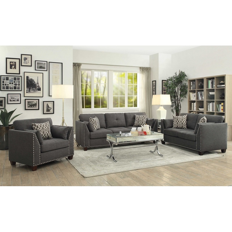 Light Charcoal Linen Sofa w Pillows By Homeroots