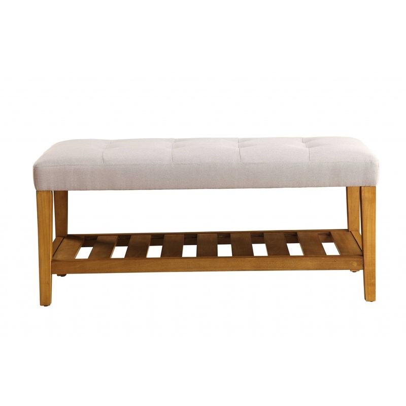 Light Gray And Oak Simple Bench By Homeroots