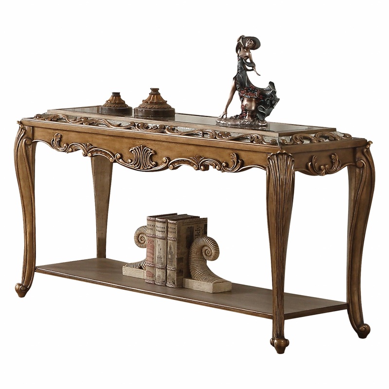 Mirrored And Antique Gold Sofa Table By Homeroots