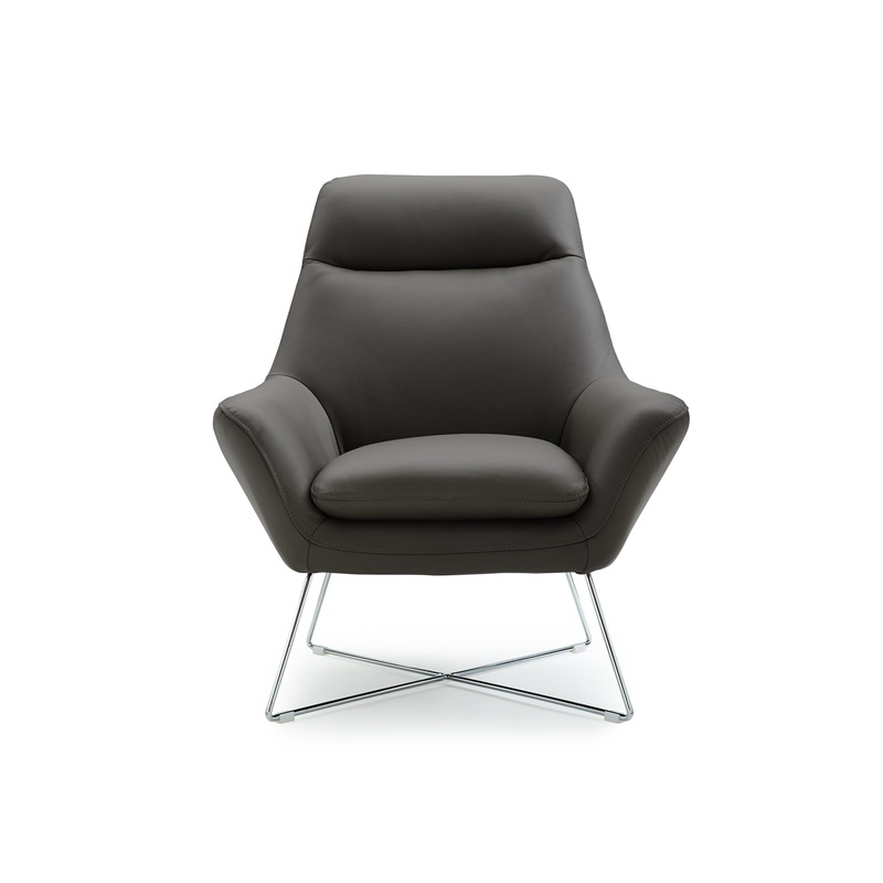 Modern Dark Gray Top Grain Italian Leather Accent Chair By Homeroots