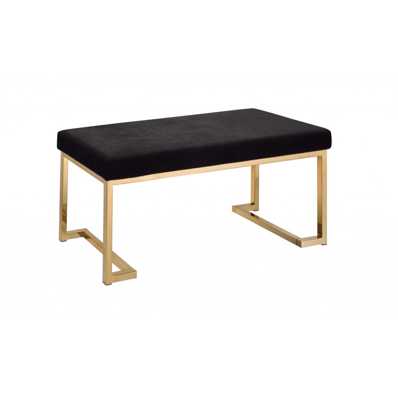 Modern Rectangular Black Padded Bench with Champagne Metal Base By Homeroots