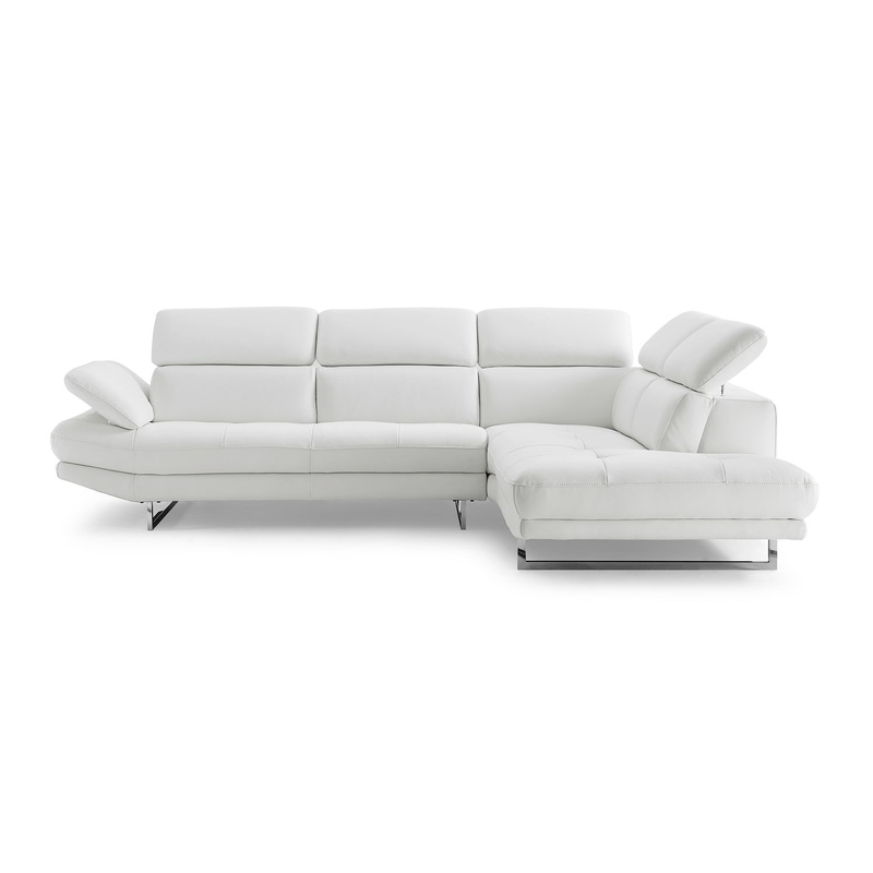 Sectional Chaise On Right When Facing White Top Grain Italian Leather Adjustable Headrest Couch By Homeroots