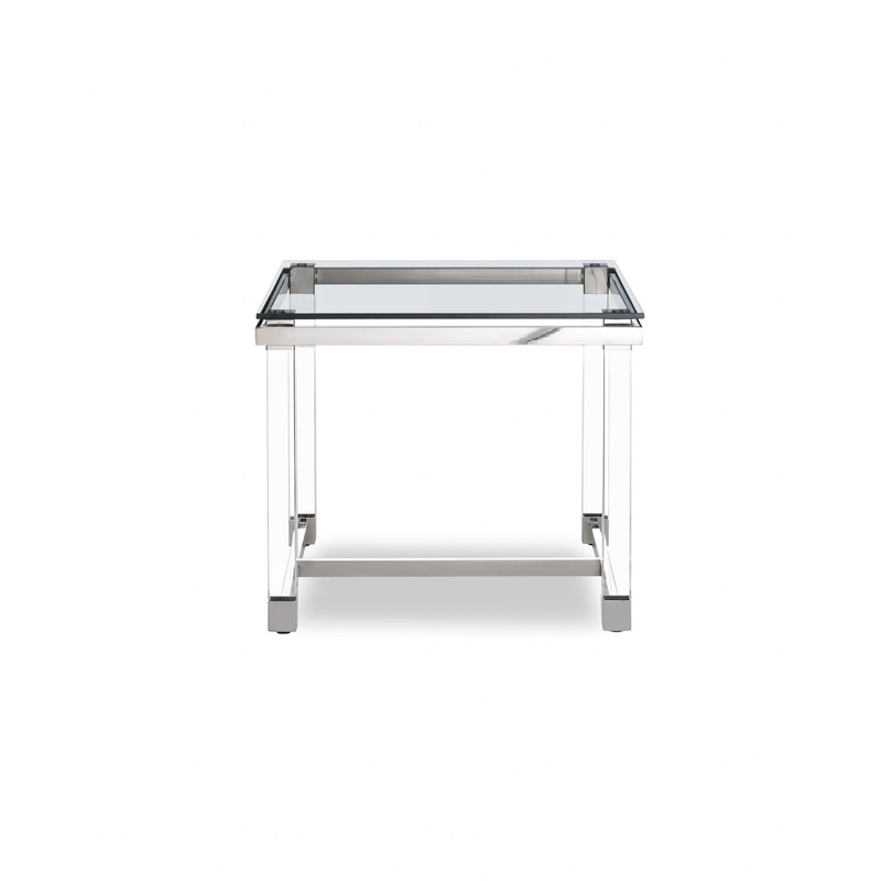 Side Table 10 mm Tempered Clear Glass Top Polished Stainless Steel Frame Acrylic Legs By Homeroots
