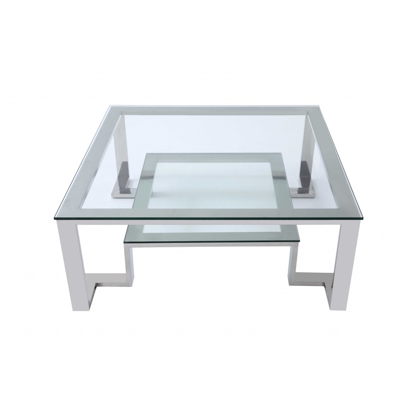 Square Clear Glass Coffee Table with Stainless Steel Base By Homeroots