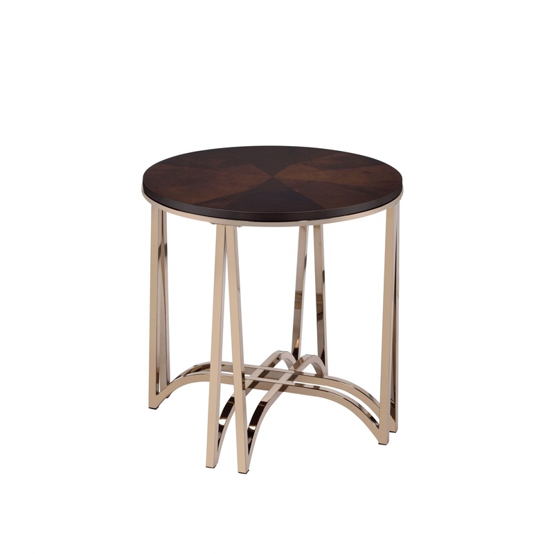 Walnut And Champagne Metal End Table By Homeroots