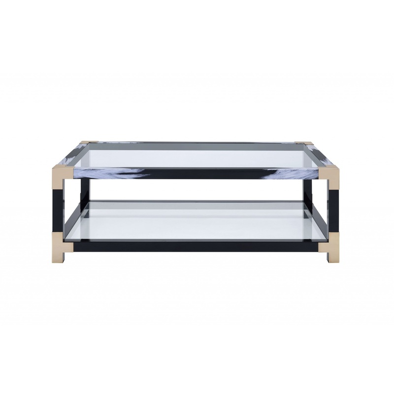 White Brushed Black Gold And Clear Glass Coffee Table By Homeroots