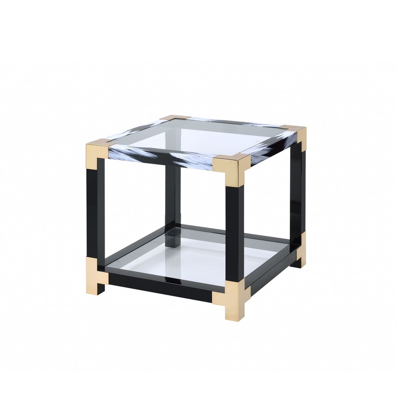White Brushed Gold And Clear Glass End Table By Homeroots