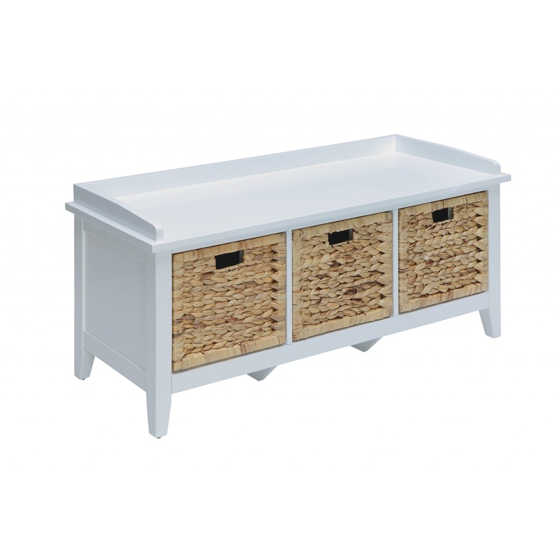 White Solid Wood Leg Storage Bench By Homeroots