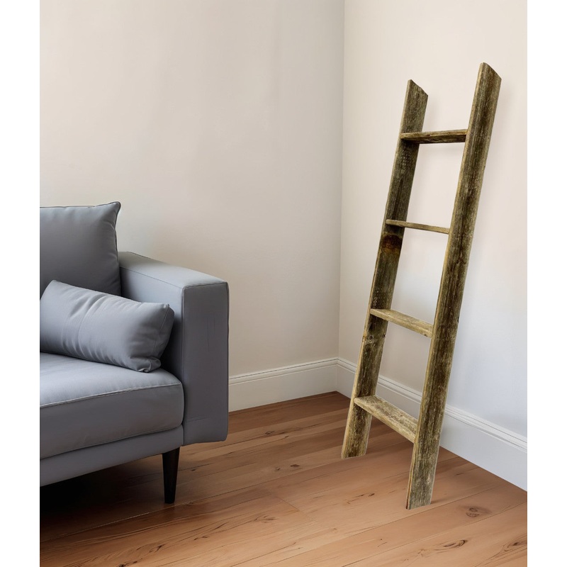 4 Step Rustic Black Wood Ladder Shelf By Homeroots