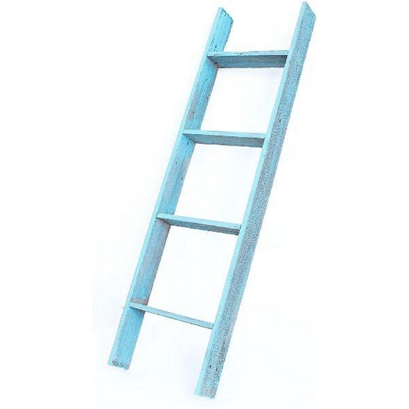 5 Step Rustic Turquoise Wood Ladder Shelf By Homeroots