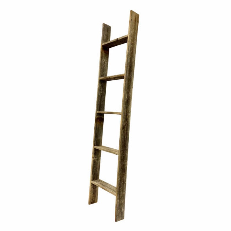 5 Step Rustic Weathered Grey Wood Ladder Shelf By Homeroots
